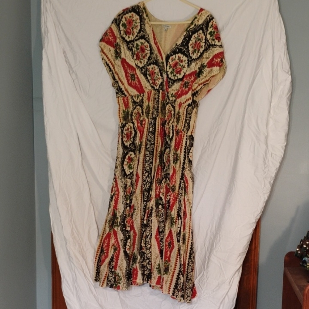 J. Peterman Pink and Black Dolman Sleeve Maxi Sundress